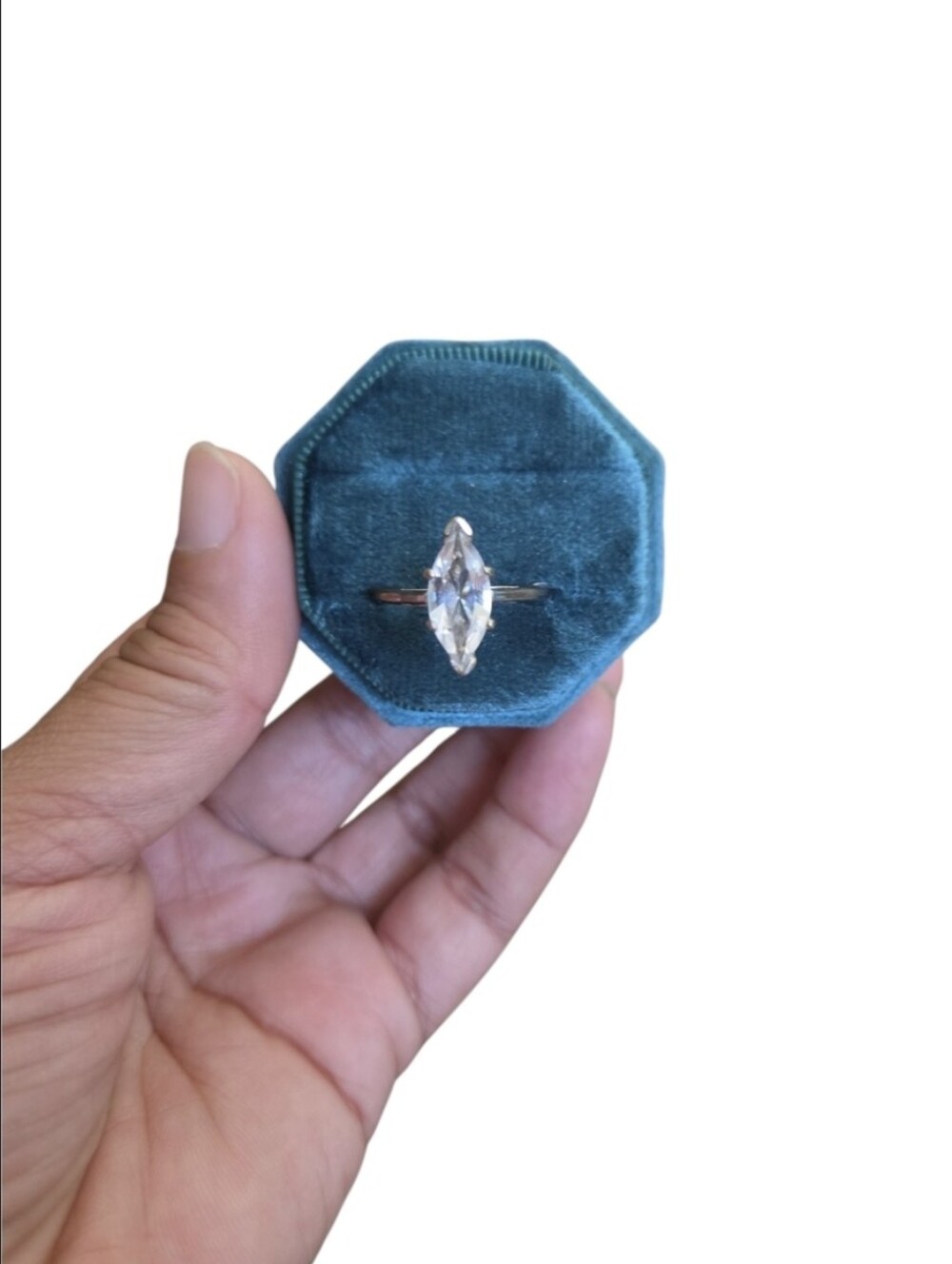 Size 10 14KT HGE Marquise-Cut Clear Stone Solitaire Ring